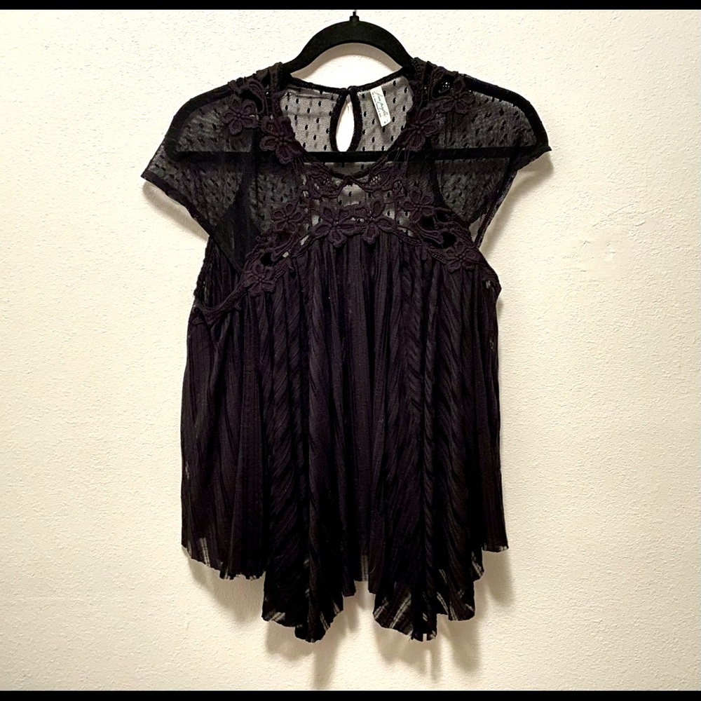 Free People Boho Hippie Swing Top Black Lace S